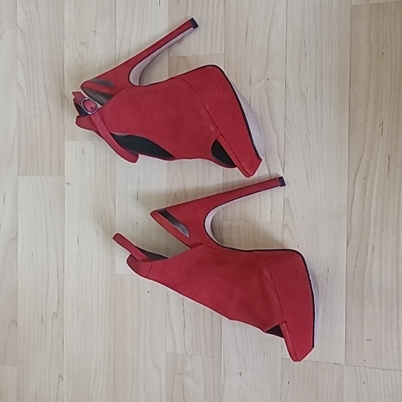 Dolce Vita Sexy Red Suede Strap High Heels Open Toe Platform Stilleto Size 6 - Picture 6 of 9